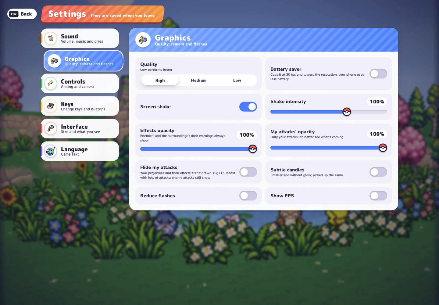 PokeBonk graphics and performance settings