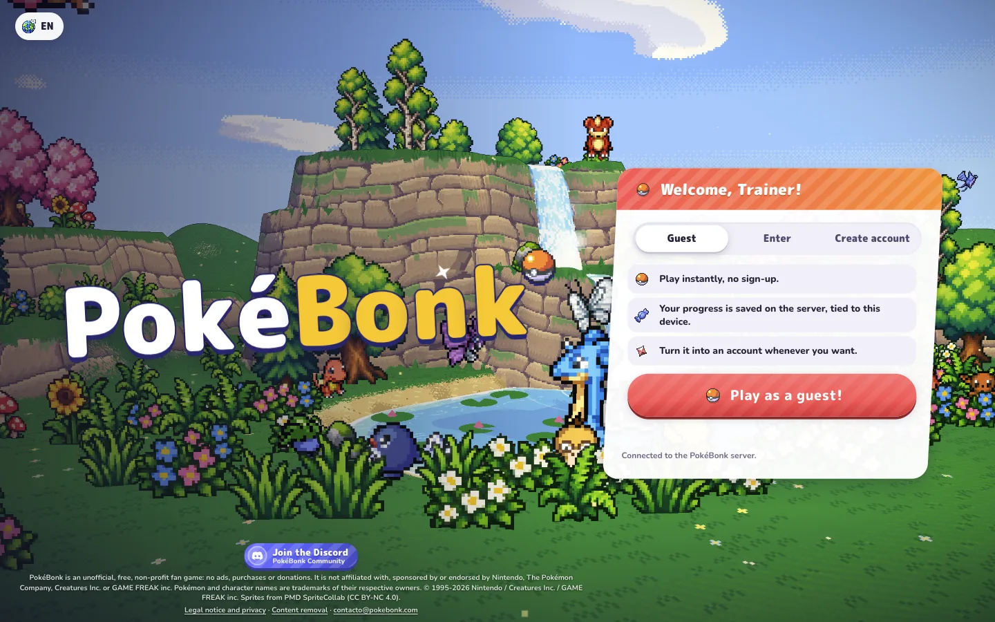 The original game’s welcome screen with its Guest entry