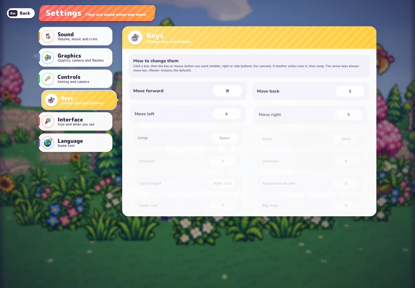The actual PokeBonk key bindings menu