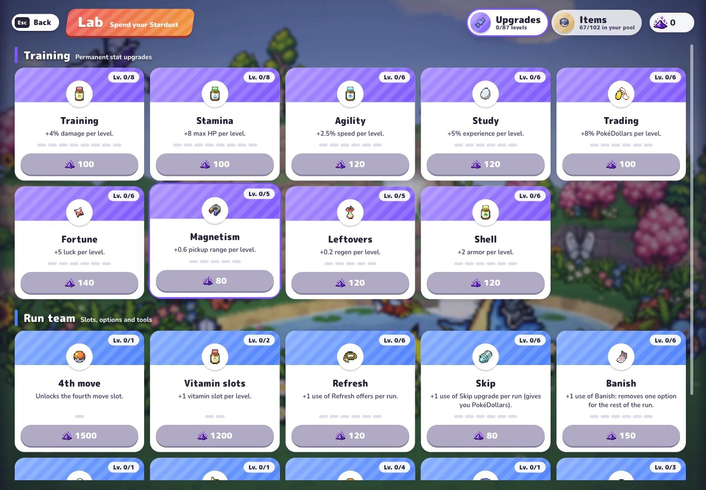 Permanent upgrades in the PokeBonk Lab