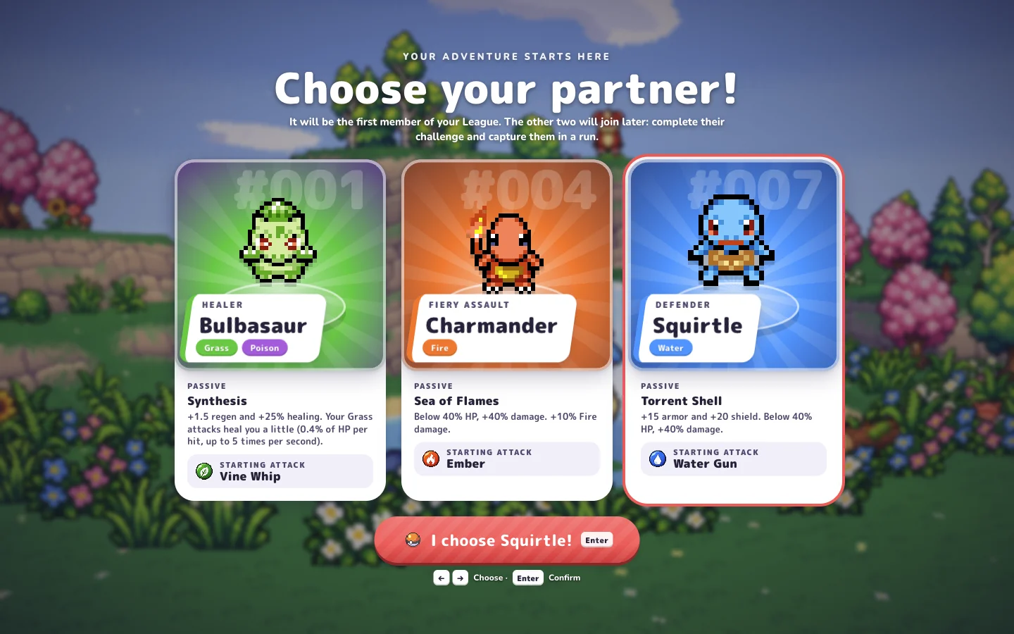 PokeBonk starter selection screen